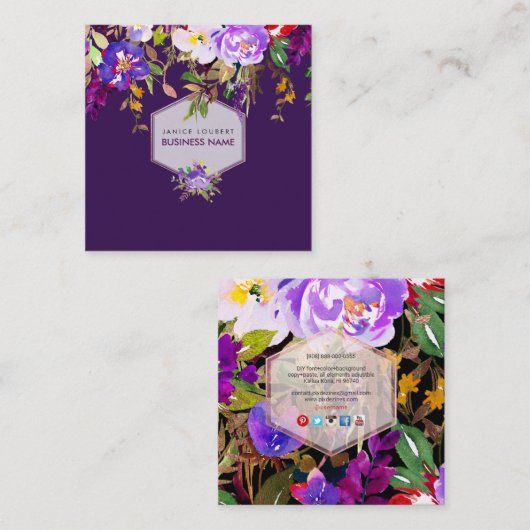 PixDezinesフローラ水彩/サマーブーケ スクエア名刺 (正面/裏面)