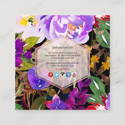 PixDezinesフローラ水彩/サマーブーケ スクエア名刺 (裏面)