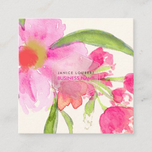 PixDezinesフローラ水彩/メイ花 スクエア名刺 (正面)
