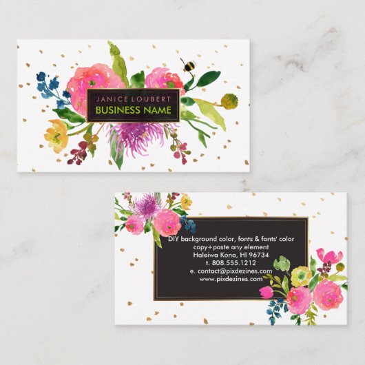 PixDezinesフローラ水彩/ランヌクルス/散水 名刺 (正面/裏面)