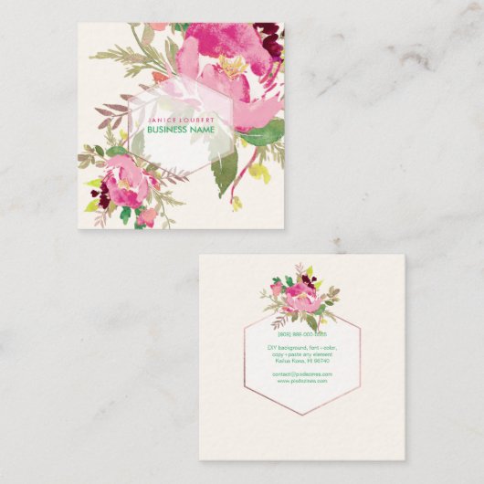 PixDezinesフローラ水彩/春ブーケ スクエア名刺 (正面/裏面)