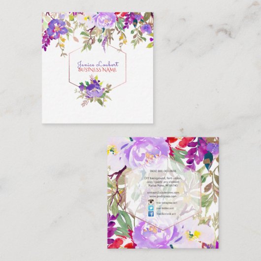 PixDezinesフローラ水彩/春ブーケ スクエア名刺 (正面/裏面)