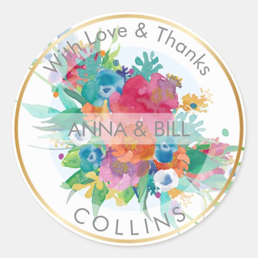 PixDezinesフローラ水彩/DIYありがとう ラウンドシール (正面)