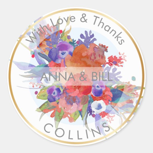 PixDezinesフローラ水彩/DIYありがとう ラウンドシール (正面)