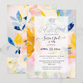 PixDEzinesフローラ水色バラ（ユダヤ教の）バル・ミツバー 招待状