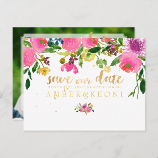 PixDezinesフローラ/日付/写真の保存 案内ポストカード (正面/裏面)