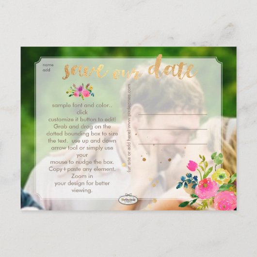 PixDezinesフローラ/日付/写真の保存 案内ポストカード (裏面)