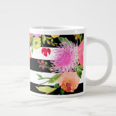 PixDezinesフローラ/水彩画/ランヌカルス/ストライプ ジャンボコーヒーマグカップ (右)