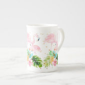 PixDezinesフローラ/水彩/ピンクフラミンゴ ボーンチャイナマグカップ (正面右)