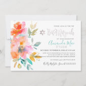 PixDezinesフローラWatercolorバルミツワー、オレンジ 招待状 (正面)