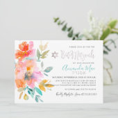 PixDezinesフローラWatercolorバルミツワー、オレンジ 招待状 (スタンド正面)