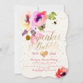 PixDezinesフローラWatercolor Cupcakes+Bubbly 招待状