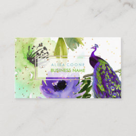 PixDezinesフローラWatercolor/Peacock/金ゴールドSpecks 名刺