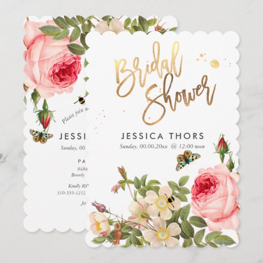 PixDezinesブライダルシャワーバラガーデン/DIYバックグランド 招待状 (正面/裏面)