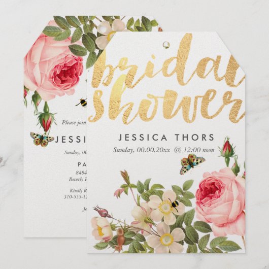 PixDezinesブライダルシャワーバラガーデン/DIYバックグランド 招待状 (正面/裏面)