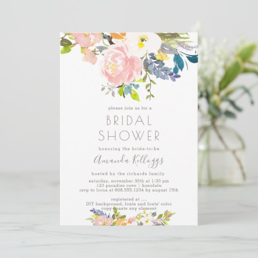 PixDezinesブライダルシャワーパステルウォーターカラーフラワーズ 招待状 (スタンド正面)