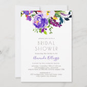 PixDezinesブライダルシャワーフローラWatercolor、Purple 招待状 (正面)