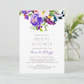 PixDezinesブライダルシャワーフローラWatercolor、Purple 招待状 (スタンド正面)