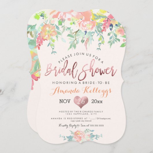 PixDezinesブライダルシャワー春フローラ 招待状 (正面/裏面)