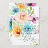 PixDezinesブライダルシャワー水カラー春フローラ 招待状 (正面/裏面)