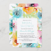 PixDezinesブライダルシャワー水カラー春フローラ 招待状 (正面/裏面)