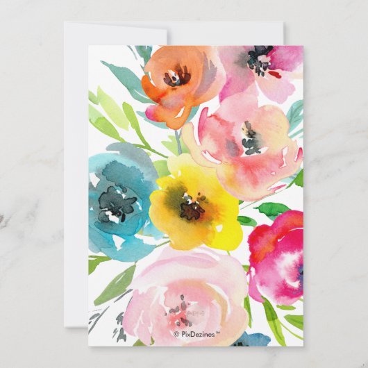 PixDezinesブライダルシャワー水彩夏フローラ 招待状 (裏面)