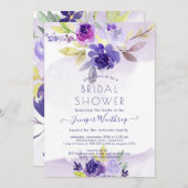 PixDezinesブライダルシャワーWatercolor Violet Peonies 招待状 (正面/裏面)