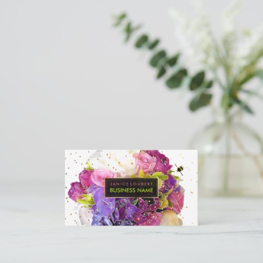 PixDezinesブライダルブーケ/水彩/フローラ 名刺 (スタンド正面)
