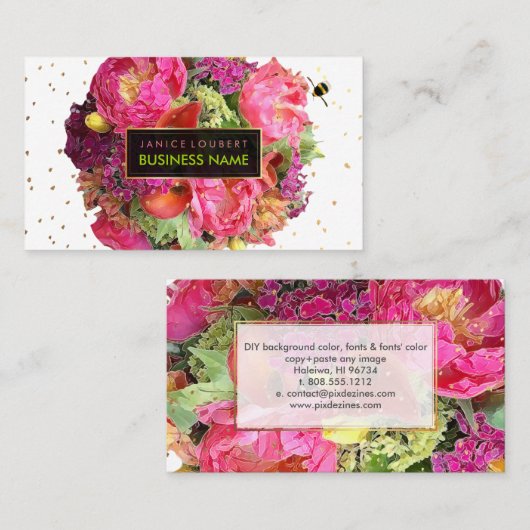 PixDezinesブライダルブーケ/水彩/フローラ 名刺 (正面/裏面)