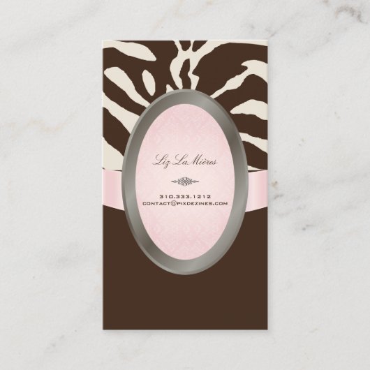 PixDezinesブラウン、ピンク、ベージュゼブラストライプ 名刺 (正面)