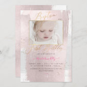 PixDezinesブラシ水彩バプティスマ1歳の誕生日 招待状 (正面/裏面)
