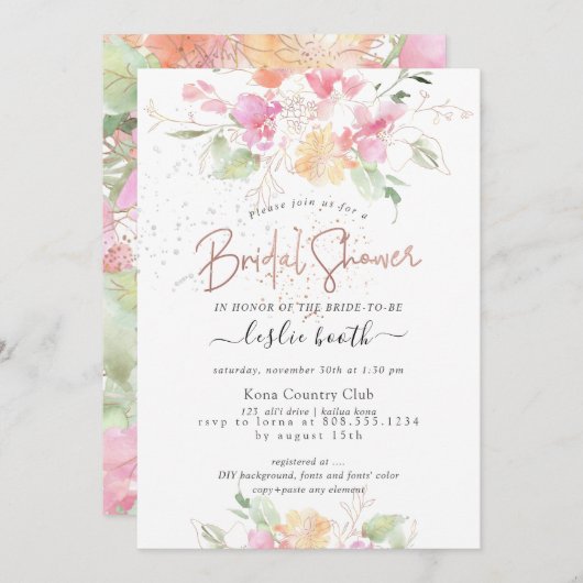 PixDezinesブラッキングロマンスアユピーブライダルシャワー 招待状 (正面/裏面)