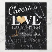 PixDezinesブラックマーブル+フェイク金ゴールドハート ワインラベル (シングルラベル)