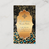 PixDezinesブラックレース+ティール（緑がかった色）チーター/LEOPARD 名刺 (裏面)