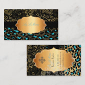 PixDezinesブラックレース+ティール（緑がかった色）チーター/LEOPARD 名刺 (正面/裏面)