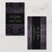 PixDezinesブラック+パープルドルチェヴィンテージダマスク 名刺 (正面/裏面)