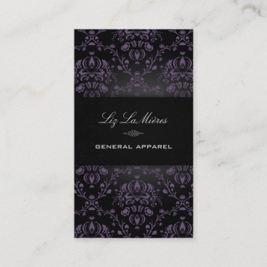 PixDezinesブラック+パープルドルチェヴィンテージダマスク 名刺 (正面)
