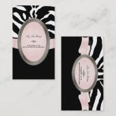 PixDezinesブラック、ピンク、ホワイトのゼブラストライプ 名刺 (正面/裏面)