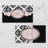 PixDezinesブラック、ピンク、ホワイトオリビアダマスク 名刺 (正面/裏面)