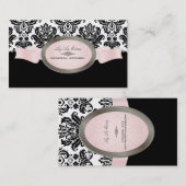PixDezinesブラック、ピンク、ホワイトピケ・ダマスク 名刺 (正面/裏面)