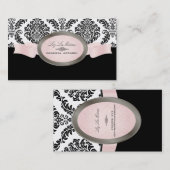 PixDezinesブラック、ピンク、ホワイトロゼットのダマスク 名刺 (正面/裏面)