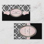 PixDezinesブラック、ピンク、ホワイトヴェネツィアダマスク 名刺 (正面/裏面)