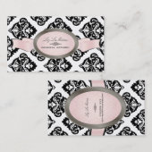 PixDezinesブラック、ピンク、ホワイトOliva Damask 名刺 (正面/裏面)