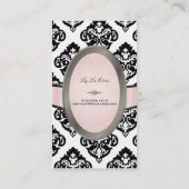 PixDezinesブラック、ピンク、ホワイトOliva Damask 名刺 (裏面)
