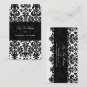 PixDezinesブラック+ホワイトイザベラヴィンテージダマスク 名刺 (正面/裏面)