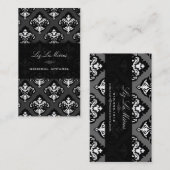 PixDezinesブラック+ホワイトオリビアダマスク 名刺 (正面/裏面)