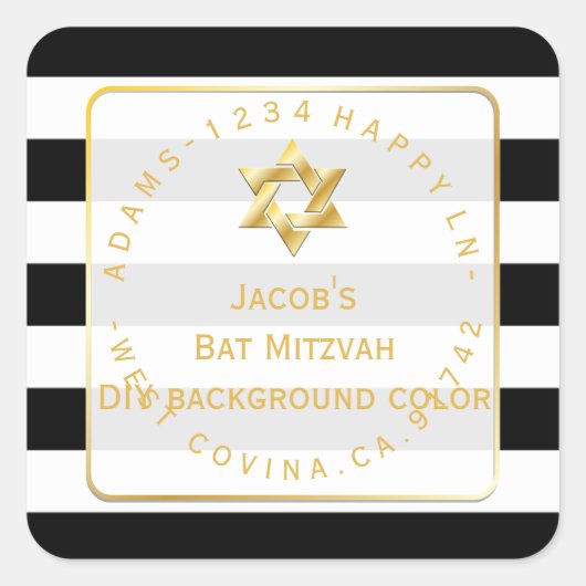 PixDezinesブラック+ホワイトストライプ(ユダヤ教の)バル・ミツバーリターン追加 スクエアシール (正面)