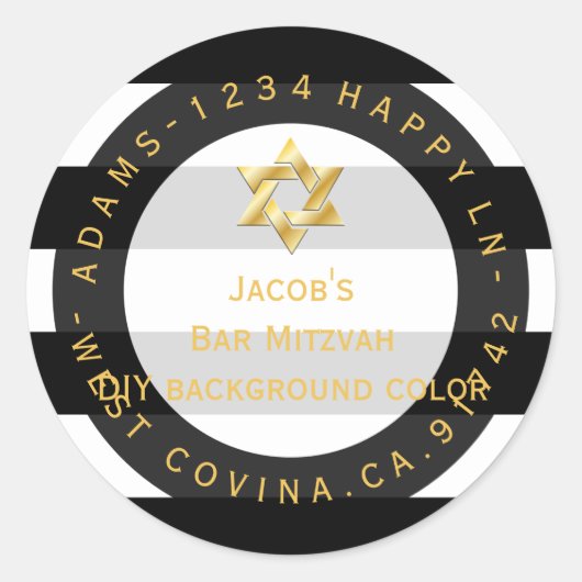 PixDezinesブラック+ホワイトストライプ（ユダヤ教の）バル・ミツバーリターン追加 ラウンドシール (正面)