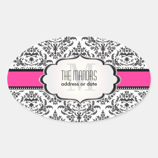 PixDezinesブラック+ホワイトセラインダマスク/DIYカラー 楕円形シール (正面)