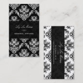 PixDezinesブラック+ホワイトセレステヴィンテージダマスク 名刺 (正面/裏面)